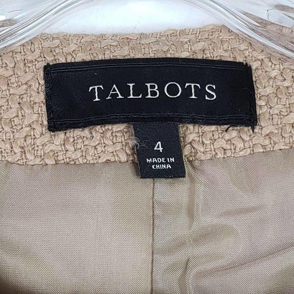Talbots Blazer Jacket Womens 4 Wool Faux Leather Accents Tan Black Crop - Picture 5 of 8